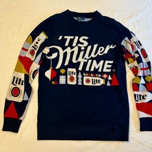 Festive Holiday Miller Lite Navy Crewneck Sweater